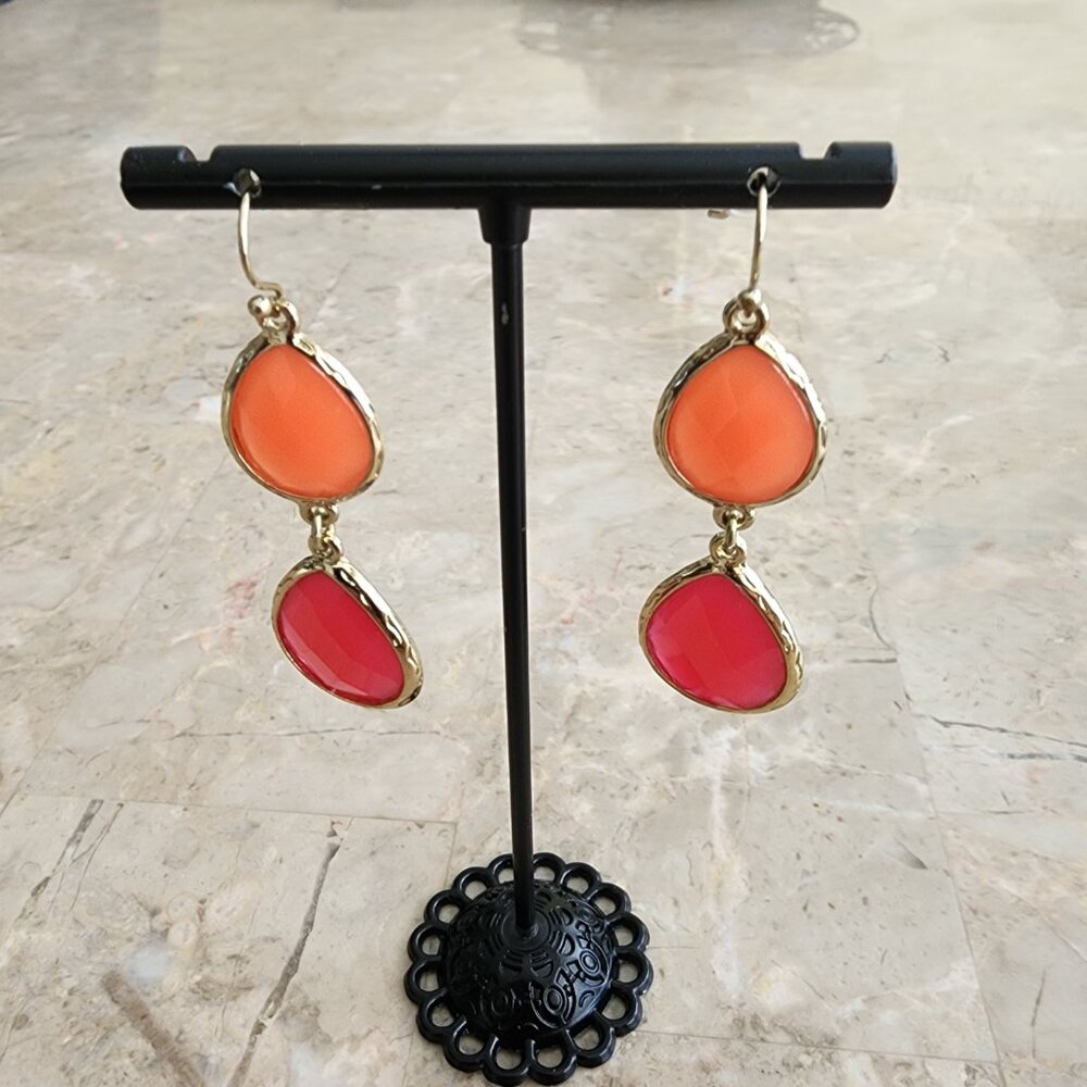 Stony Orange and Pink Drop Earrings - Picture 5 of 6